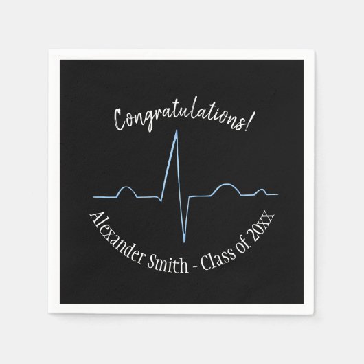 黒青の心臓専門医の卒業式パーティー スタンダードカクテルナプキン (正面)