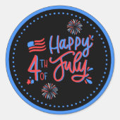 黒青よくはしゃぐ愛国的お祝い ラウンドシール (正面)