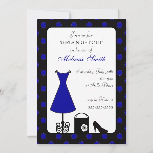 黒青ドット 女の子の夜の外出 招待状 (正面)