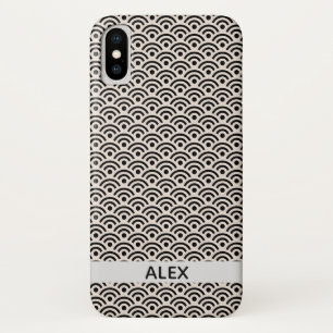 黒青海波 日本柄 個人名 iPhone X ケース