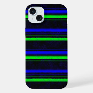 黒青緑のストライプ iPhone 15 PLUSケース