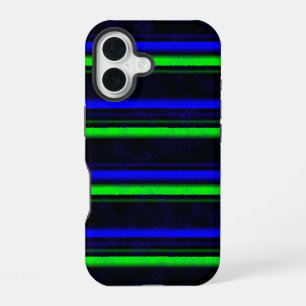 黒青緑ストライプ iPhone 16ケース