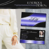 黒青頭が切れる曲線モノグラムと写真 名刺