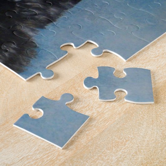 黒面秋田パンティングドッグポートレートアート ジグソーパズル (側面)