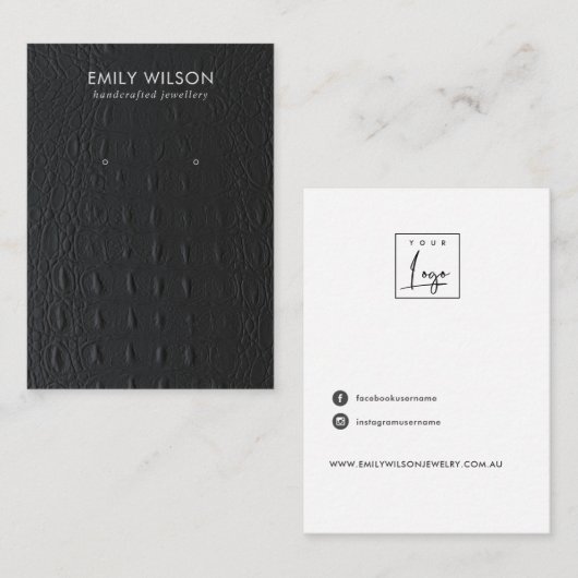 黒革テクスチャイヤリングスタッドディスプレイ 名刺 (正面/裏面)