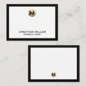 黒革金ゴールドイニシャルモノグラム ノートカード (正面/裏面)