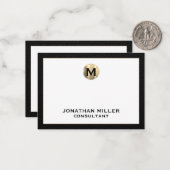 黒革金ゴールドイニシャルモノグラム ノートカード (正面/裏面インサイチュ)