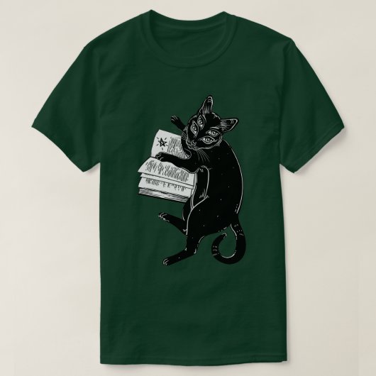 黒頭が切れる棒四つ目の悪魔魔法猫読の Tシャツ (デザイン正面)