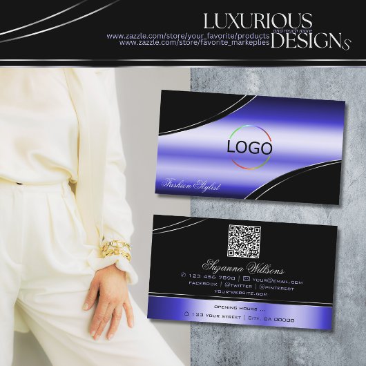 黒頭が切れる色の曲線デコールラインロゴQRコード 名刺