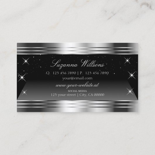 黒頭が切れる銀きらめく縁ど目のキャッチ 名刺 (裏面)