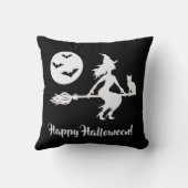 黒飛んでいると白のシンプルほうきの魔女 クッション (裏面)