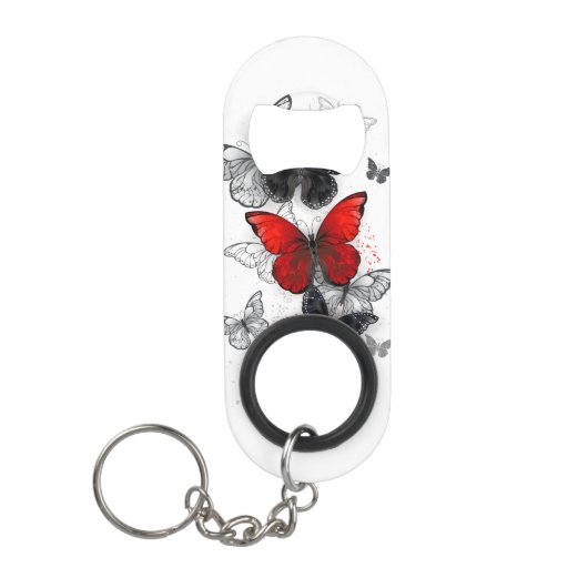 黒飛んでいると赤のモルフォ キーホルダー栓抜き (正面)