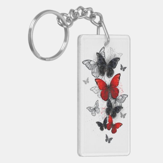 黒飛んでいると赤のモルフォ キーホルダー (正面左)