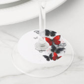 黒飛んでいると赤のモルフォ ワイングラスタグ (クローズアップ)