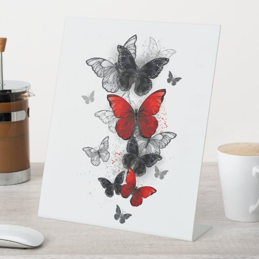 黒飛んでいると赤のモルフォ 台座サイン (インサイチュ)