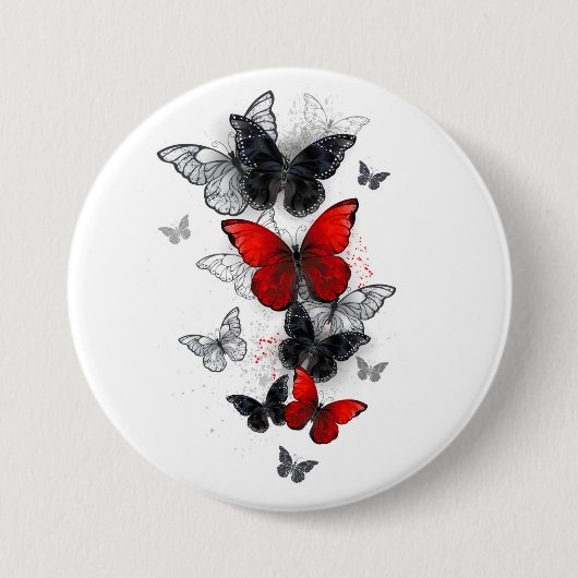 黒飛んでいると赤のモルフォ 缶バッジ (正面)