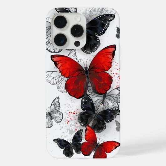 黒飛んでいると赤のモルフォ iPhoneケース (裏面)