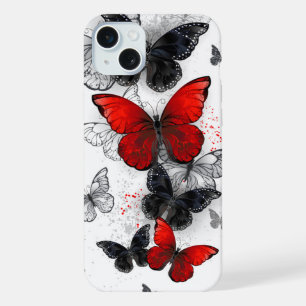 黒飛んでいると赤のモルフォ iPhone 15 PLUSケース