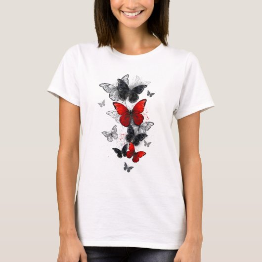 黒飛んでいると赤のモルフォ Tシャツ (正面)