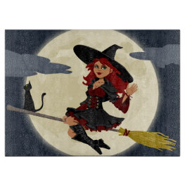 黒飛んでいる猫と月を持つ魔女 カッティングボード