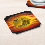 黒飛んでいる猫の魔女ハロウィンナイト ペーパーコースター (アングル)