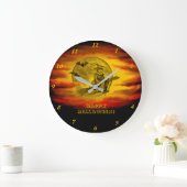 黒飛んでいる猫の魔女ハロウィンナイト ラージ壁時計 (ホーム)