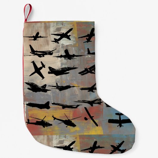 黒飛行機のシルエット スモールクリスマスストッキング (正面)