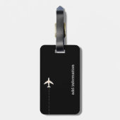 黒飛行機をパーソナライズされた旅する ラゲッジタグ (裏面縦)