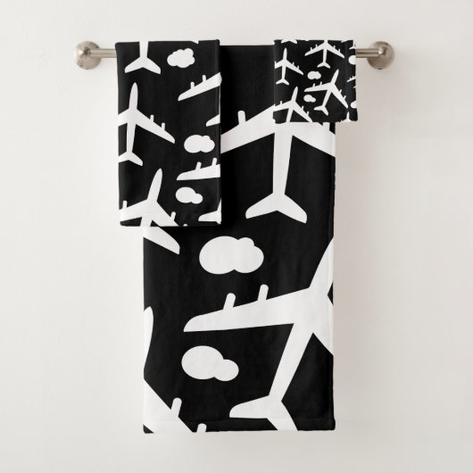 黒飛行機飛んでいるの航空機パターン バスタオルセット (インサイチュ)