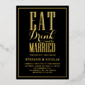 黒食べ酒と食べ結婚したて結婚い 箔招待状 (正面)