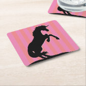 黒飼育用ユニコーン(ピンクストライプの) スクエアペーパーコースター (アングル)