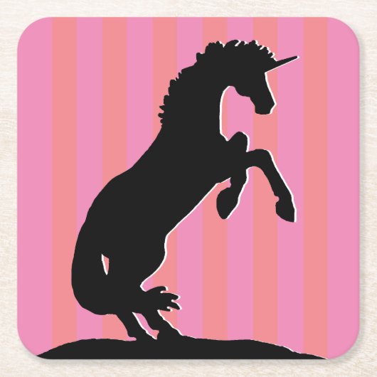 黒飼育用ユニコーン(ピンクストライプの) スクエアペーパーコースター (正面)