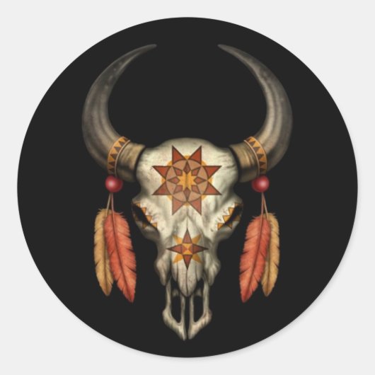 黒飾に羽を付けた先住民ブルスカル ラウンドシール (正面)