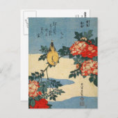 黒首のオリオルと中国のバラ(葛飾北斎作) ポストカード (正面/裏面)