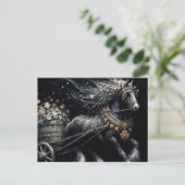 黒馬がシャムロックの荷を引く金ゴールド ポストカード (スタンド正面)