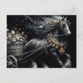 黒馬がシャムロックの荷を引く金ゴールド ポストカード (正面)