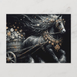黒馬がシャムロックの荷を引く金ゴールド ポストカード