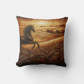 黒馬が夕焼けに駆ける クッション (正面)