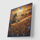 黒馬が夕焼けに駆ける スクエア壁時計 (傾斜)