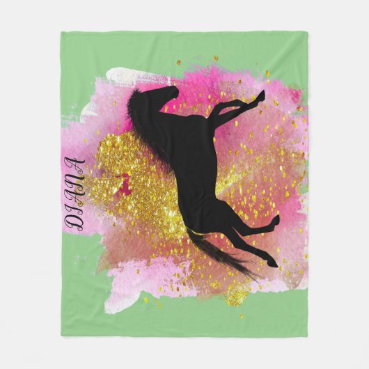 黒馬きらめく毛布パーソナライズされた布 フリースブランケット (正面)