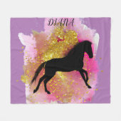 黒馬きらめく毛布パーソナライズされた布 フリースブランケット (正面(横))