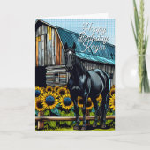 黒馬とひまわりの誕生日 パーソナライズされた カード (正面)