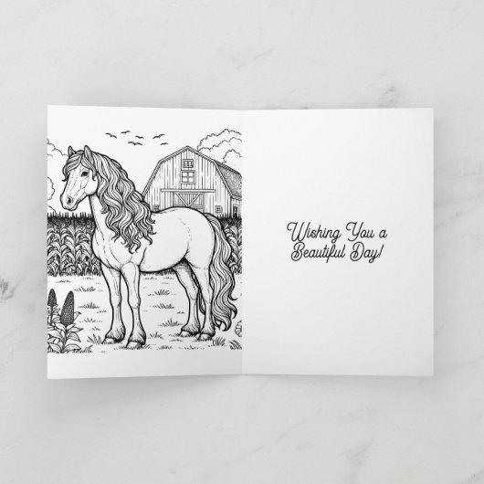 黒馬とひまわりの誕生日 パーソナライズされた カード (内部)