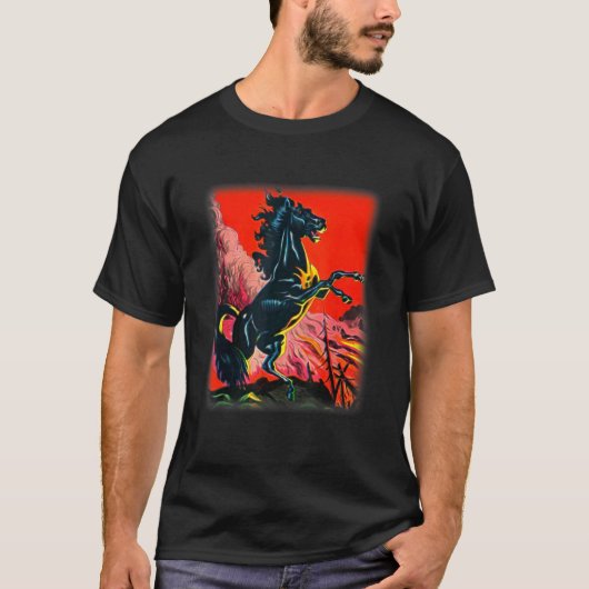 黒馬のシャツ、カラフルな種牡馬のTシャツ、馬好きな人へ Tシャツ (正面)