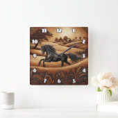 黒馬の夕暮れ田舎 スクエア壁時計 (ホーム)