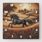 黒馬の夕暮れ田舎 スクエア壁時計 (正面)