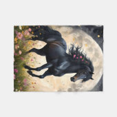 黒馬月花畑 フリースブランケット (正面(横))