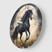 黒馬月花畑 ラージ壁時計 (傾斜)