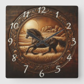 黒馬走のスルーフィールドで夕暮れ スクエア壁時計 (正面)