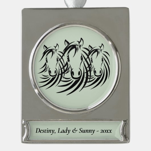 黒馬頭緑シルバーメッキバナーまたは名前 シルバープレートバナーオーナメント (正面)